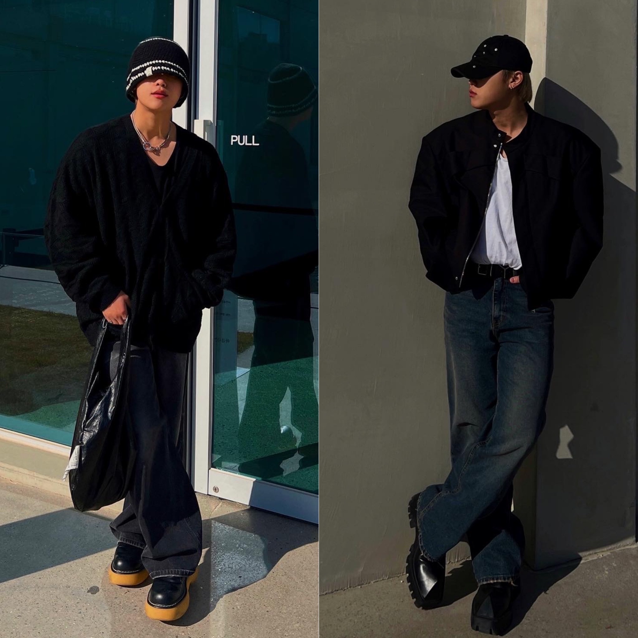 Bottega Veneta Swell Brushed Leather Laced-Up Shoes Black, Balenciaga Rhino Derby Shoes Black 착용 스타일