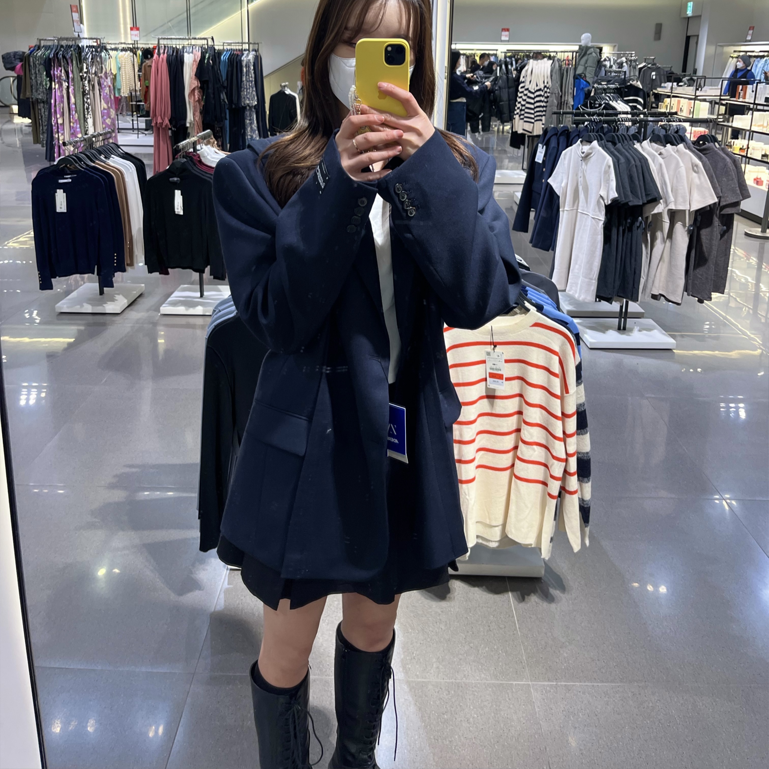 Zara x Ader Error Oversize Blazer Navy 착용 스타일