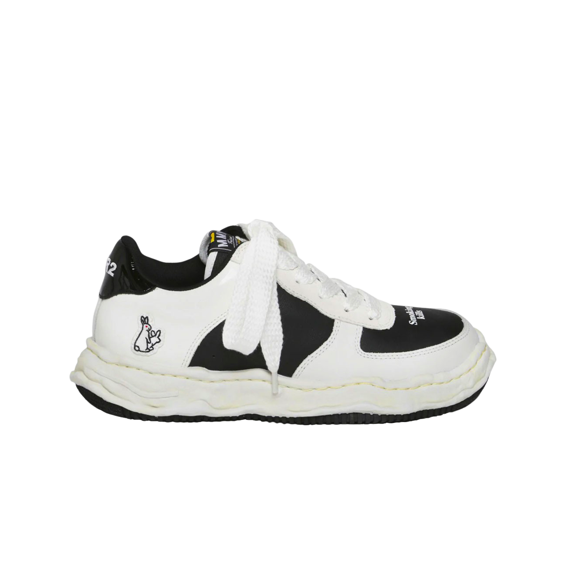 메종 미하라 야스히로 x 아트모스 x FR2 웨인 OG 솔 레더 로우탑 스니커즈 화이트 블랙