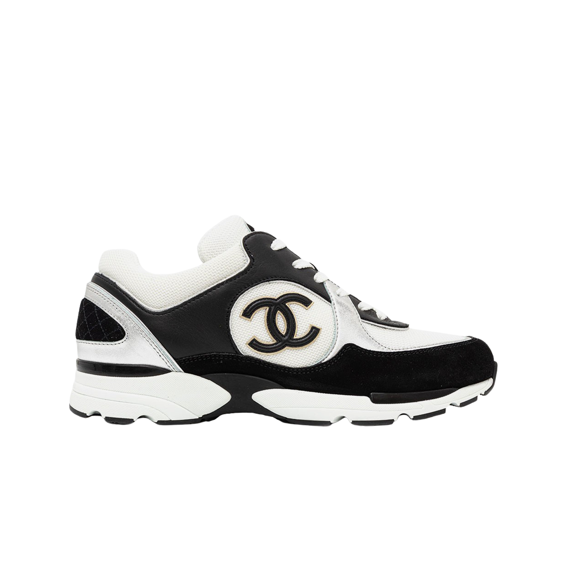 샤넬 스니커즈 카프스킨 패브릭 & 블랙 화이트 실버