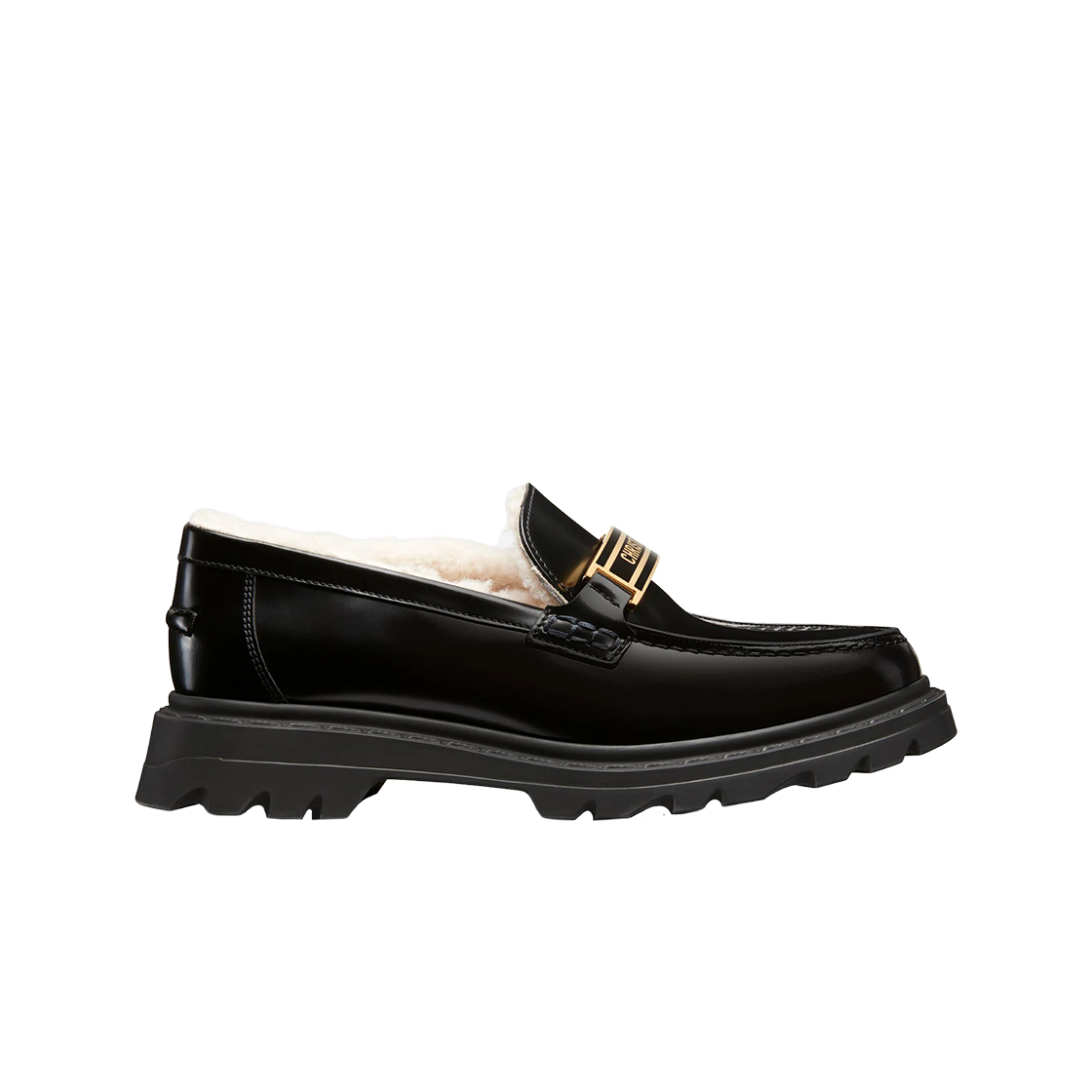 (W) 디올 코드 로퍼 브러쉬드 카프스킨 & 화이트 셔링 블랙((W) Dior Code Loafer Brushed Calfskin and White Shearling Black) - 1
