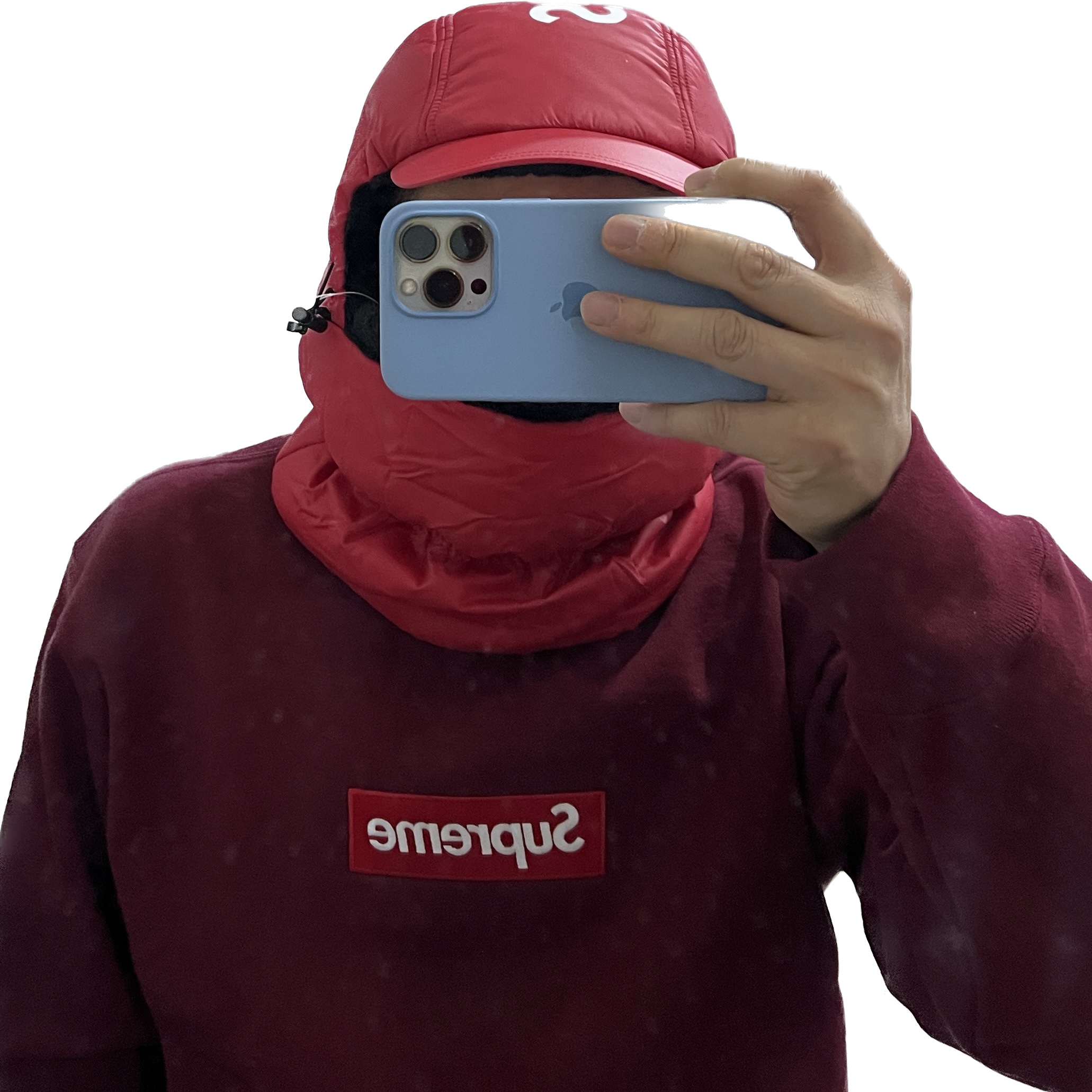 Supreme Box Logo Crewneck Cardinal - 22FW, Supreme Cordura Puffer Balaclava Red - 22FW 착용 스타일 - 2