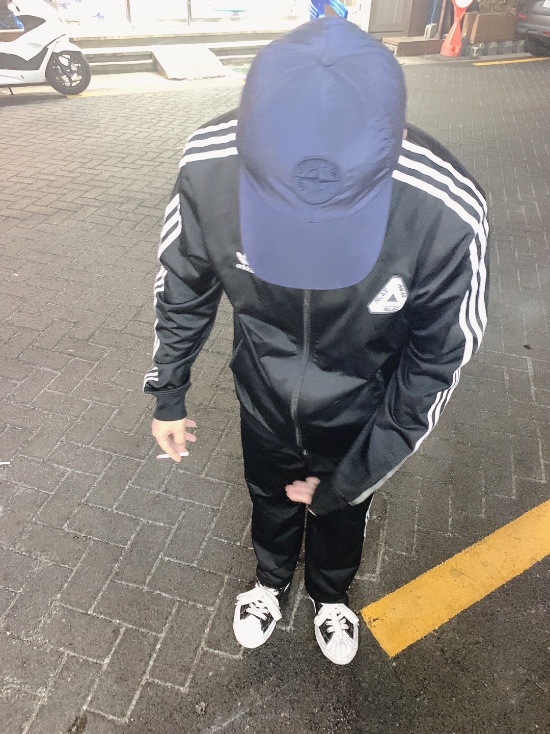 Maison Mihara Yasuhiro Blakey OG Sole Canvas Low-top Sneakers Black, Palace x Adidas Firebird Track Pants Black - 20FW 착용 스타일