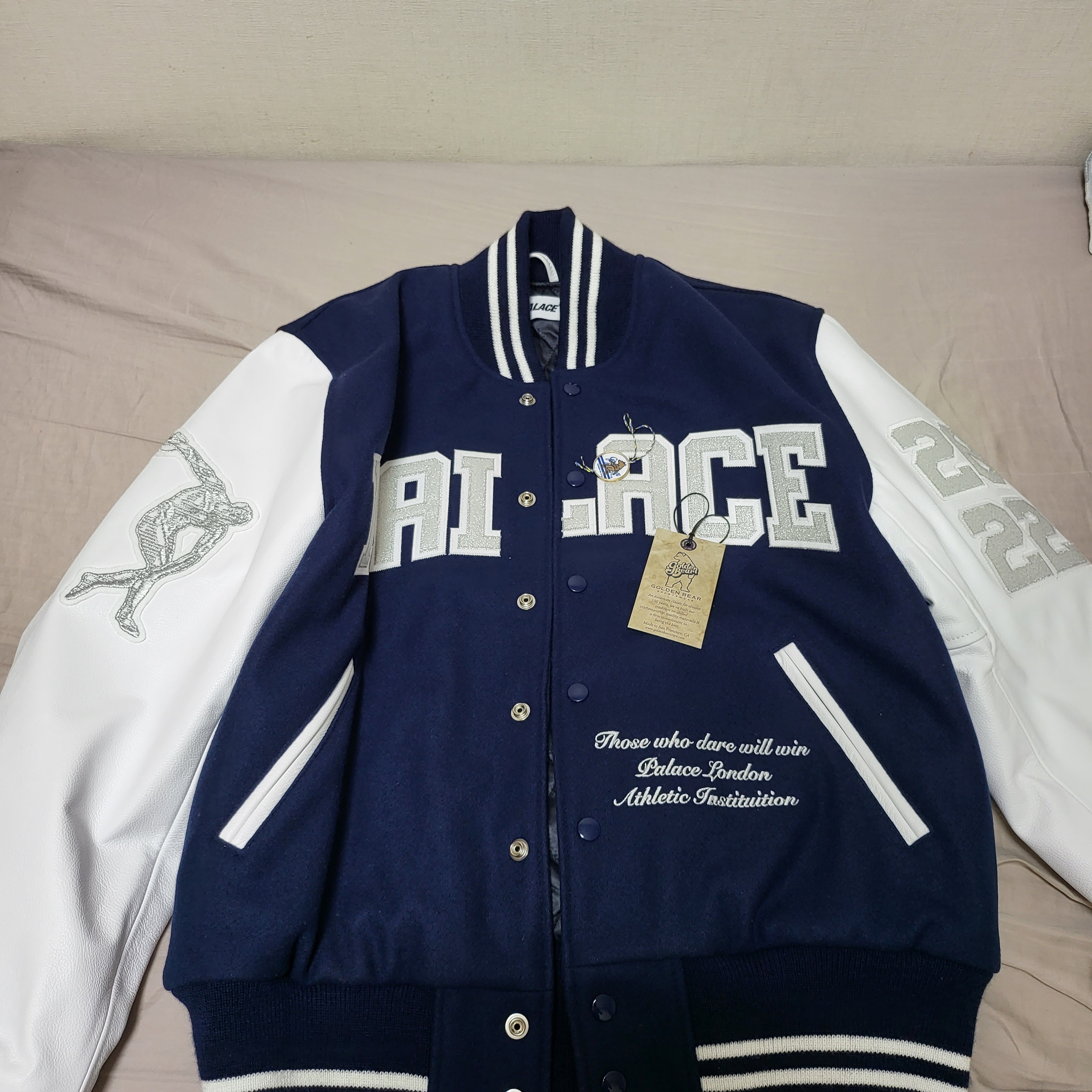 Palace Greek Varsity Jacket Blue - 22FW 착용 스타일 - 1