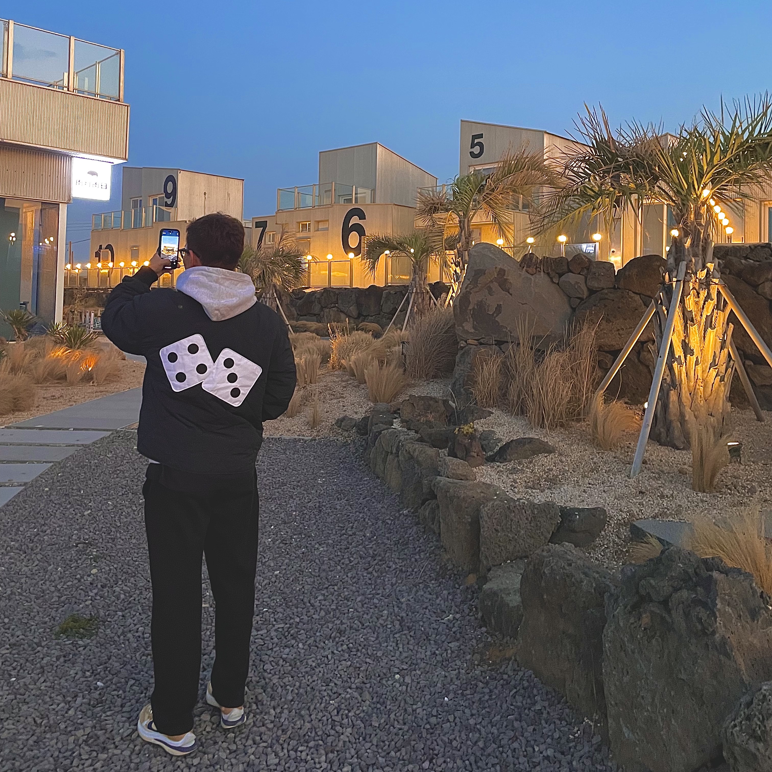 Stussy Dice Quilted Liner Jacket Black, Nike x Sacai VaporWaffle Sesame and Blue Void 착용 스타일