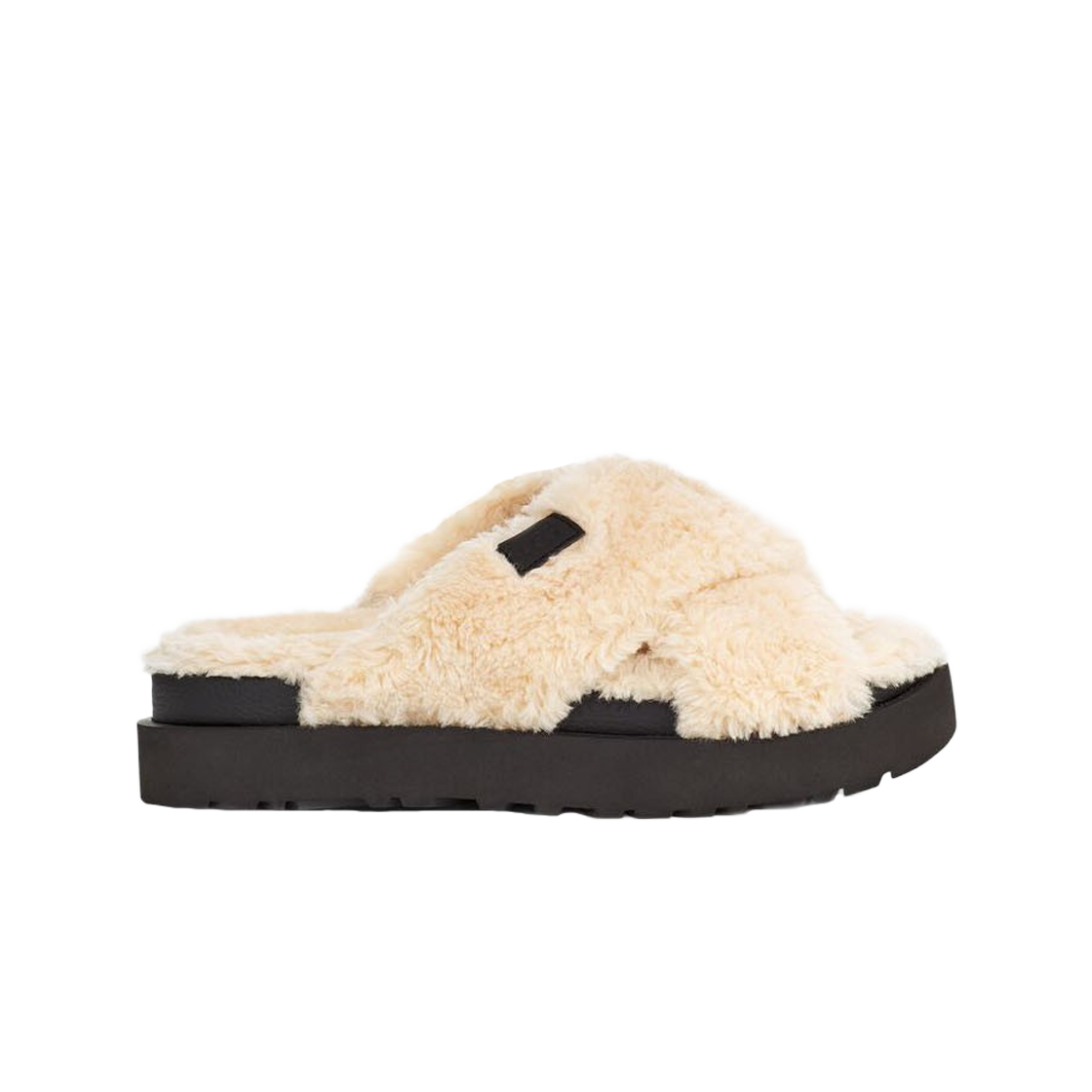 (W) 어그 퍼즈 슈가 크로스 슬라이드 내츄럴 블랙((W) UGG Fuzz Sugar Cross Slide Natural Black) - 1