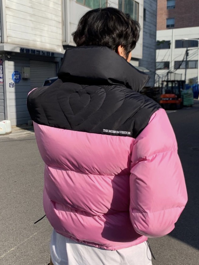 The Museum Visitor Heart Stitched Puffer Down Jacket Pink - 22FW 착용 스타일