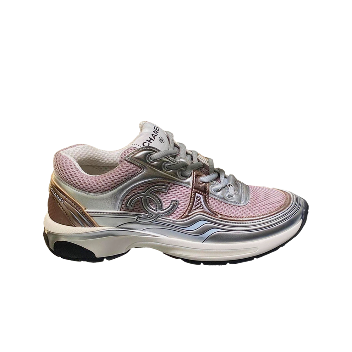 (W) 샤넬 스니커즈 패브릭 라미네이티드 & 핑크 실버((W) Chanel Sneakers Fabric Laminated & Pink Silver) - 1