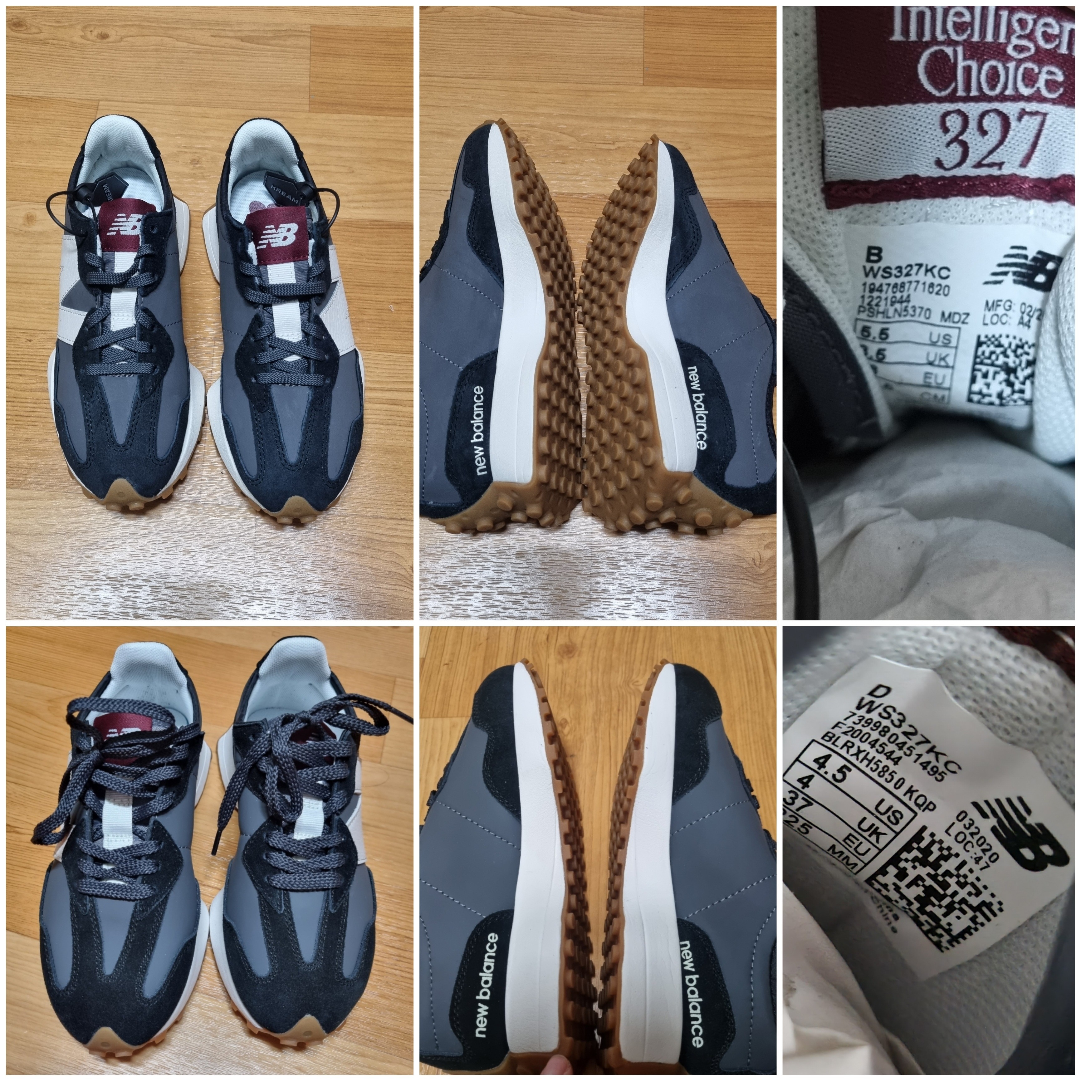 (W) New Balance 327 Black Moonbeam 착용 스타일 - 2