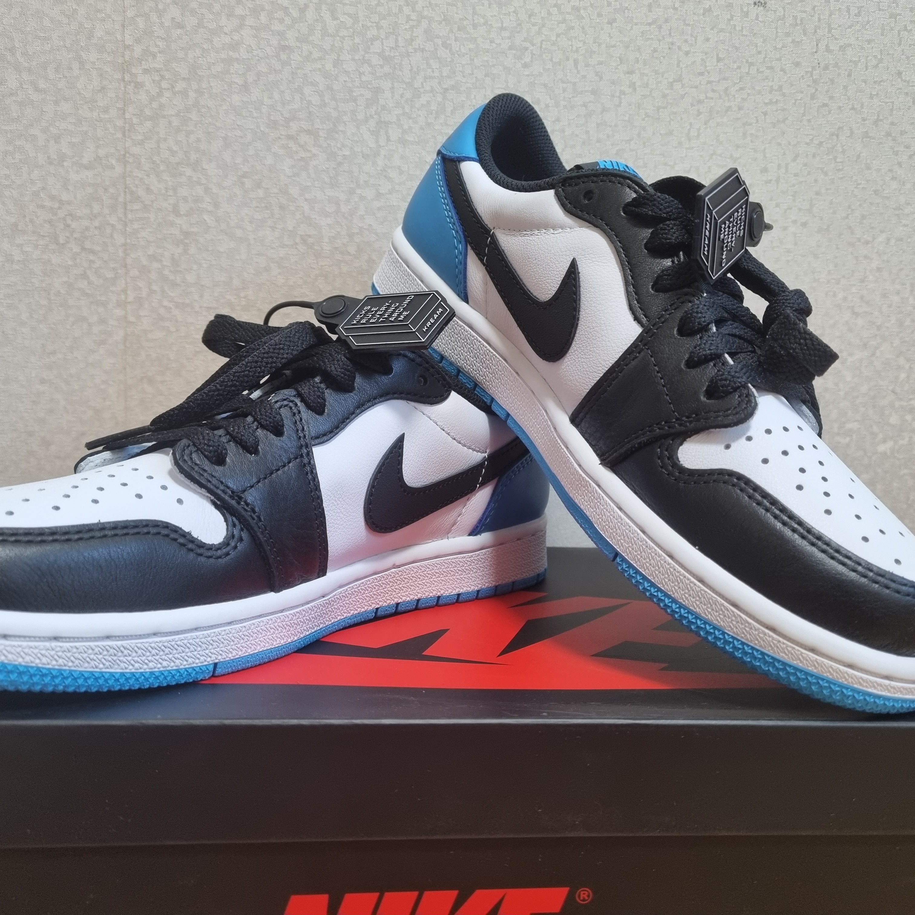 Jordan 1 Retro Low OG Black and Dark Powder Blue 착용 스타일