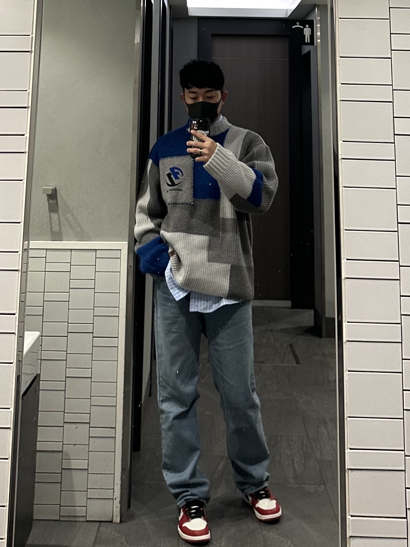 Zara x Ader Error Patchwork Oversize Knit Sweater Multicolor, Zara x Ader Error Striped Poplin Shirt Stripe 착용 스타일
