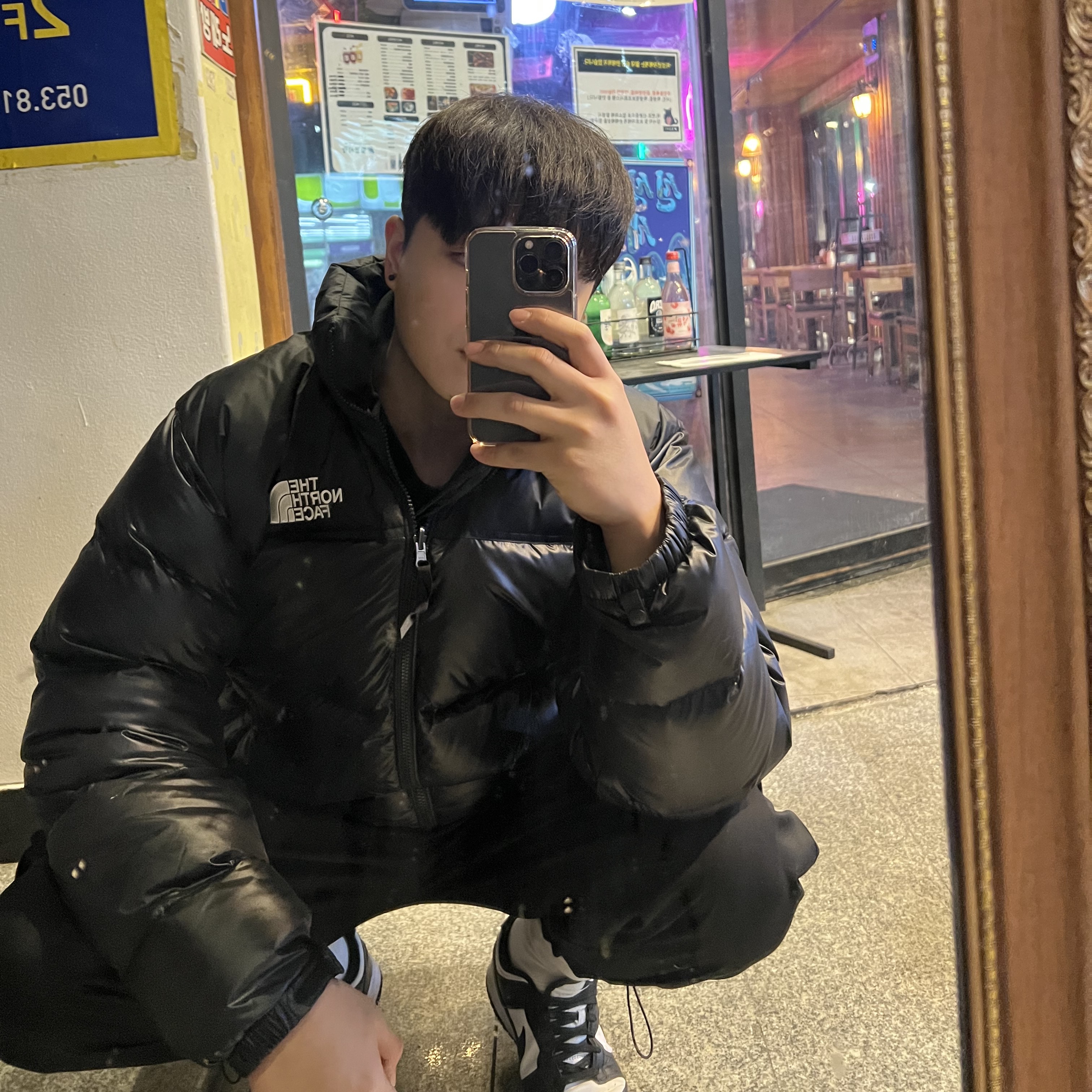 The North Face Nuptse Hybrid Down Ball Jacket Black, Nike Dunk Low Retro Black 착용 스타일