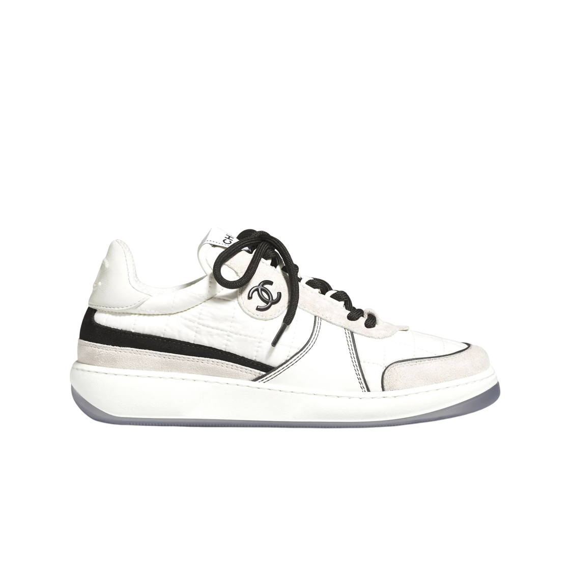 (W) 샤넬 스니커즈 패브릭 스웨이드 카프스킨 & 화이트 라이트 그레이((W) Chanel Sneakers Fabric Suede Calfskin & White Light Grey) - 1