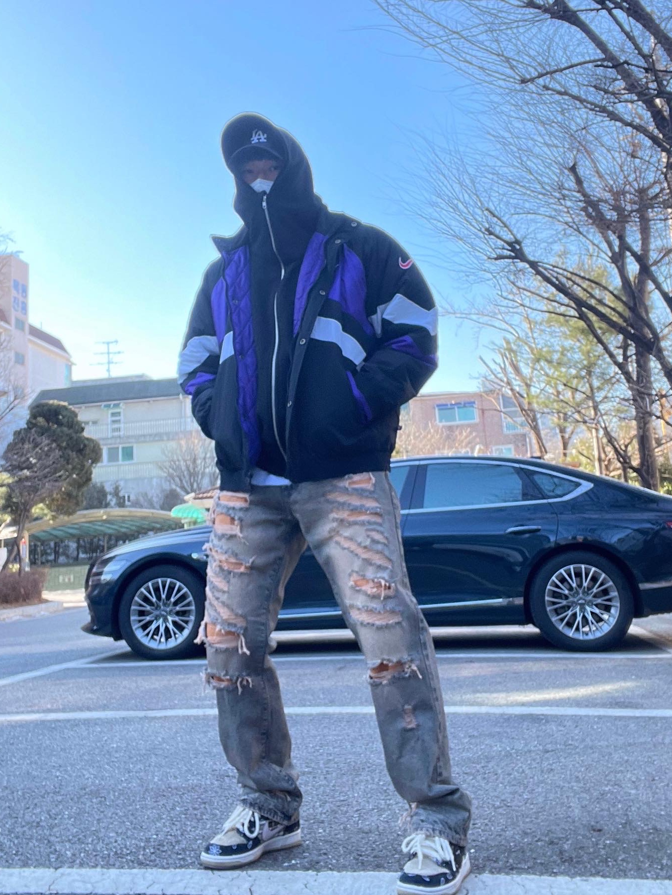 Supreme x Nike Hooded Sport Jacket Purple - 19SS, Nike x Travis Scott SB Dunk Low 착용 스타일 - 2