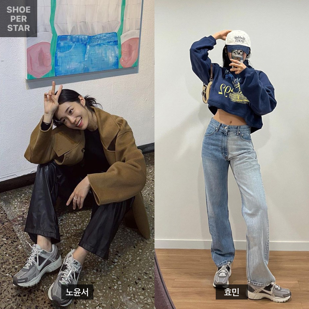 (W) Nike Zoom Vomero 5 Cobblestone and Flat Pewter 착용 스타일 - 1
