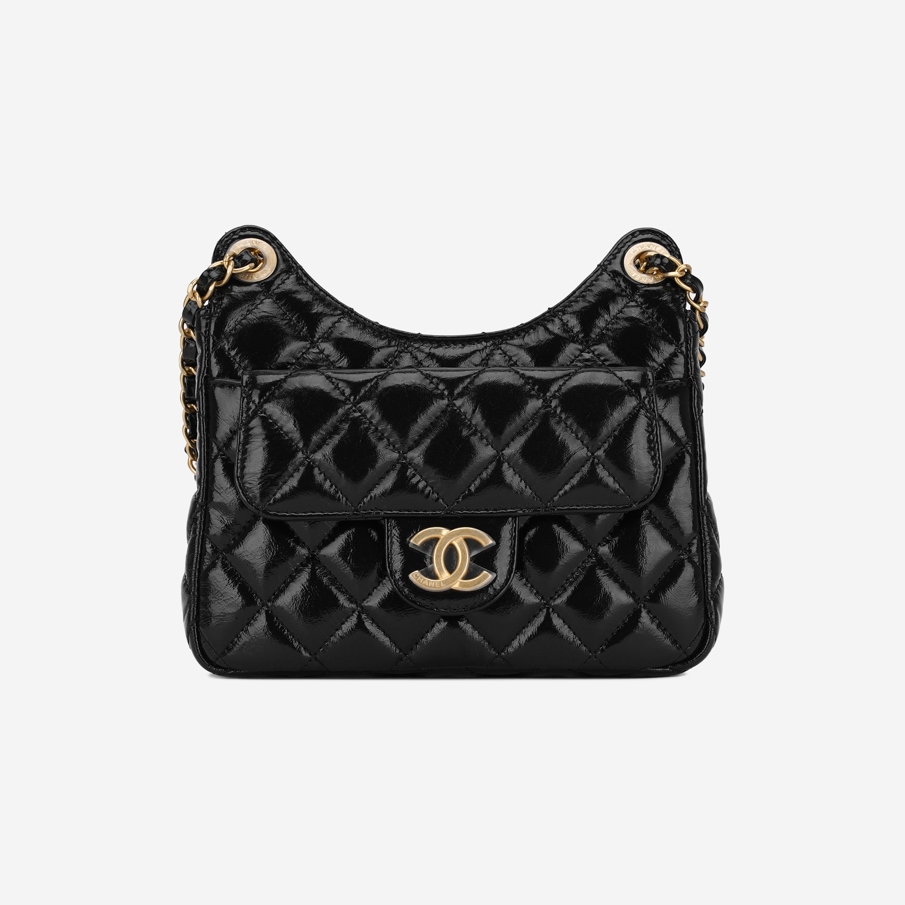 Chanel AS3710 Small Hobo Handbag Shiny Crumpled Calfskin & Gold