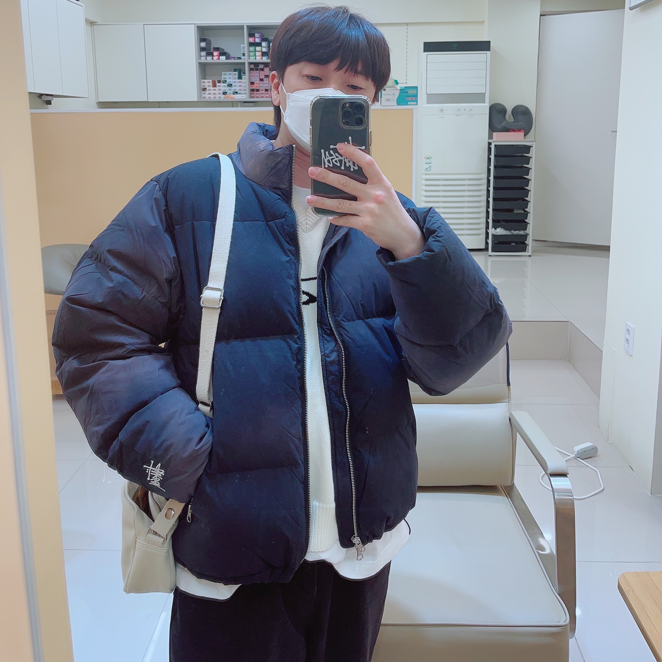 Stussy Recycled Nylon Down Puffer Vintage Black, Stussy Washed Canvas Big OL' Jean Black 착용 스타일 - 2