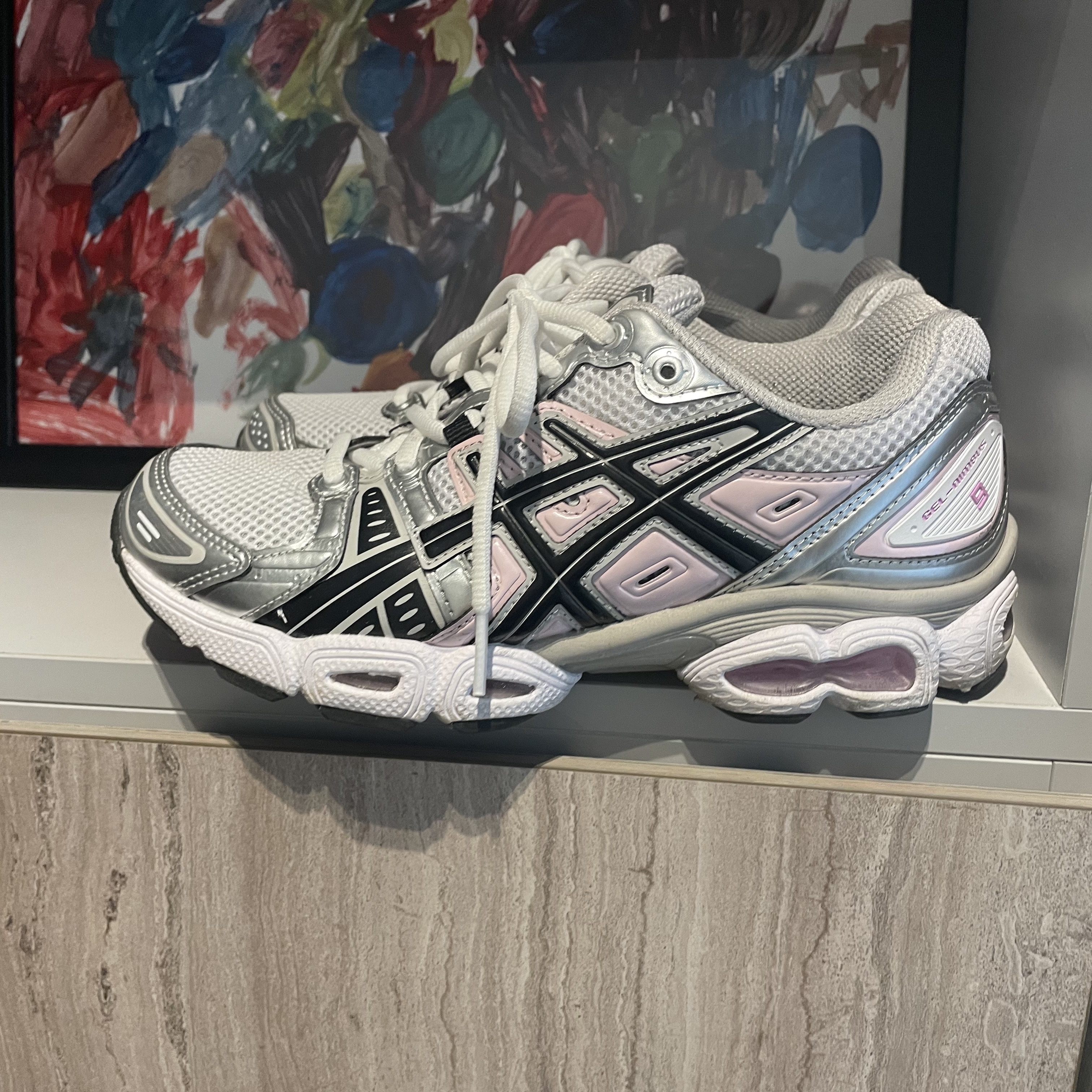 (W) Asics Gel-Nimbus 9 White Black 착용 스타일