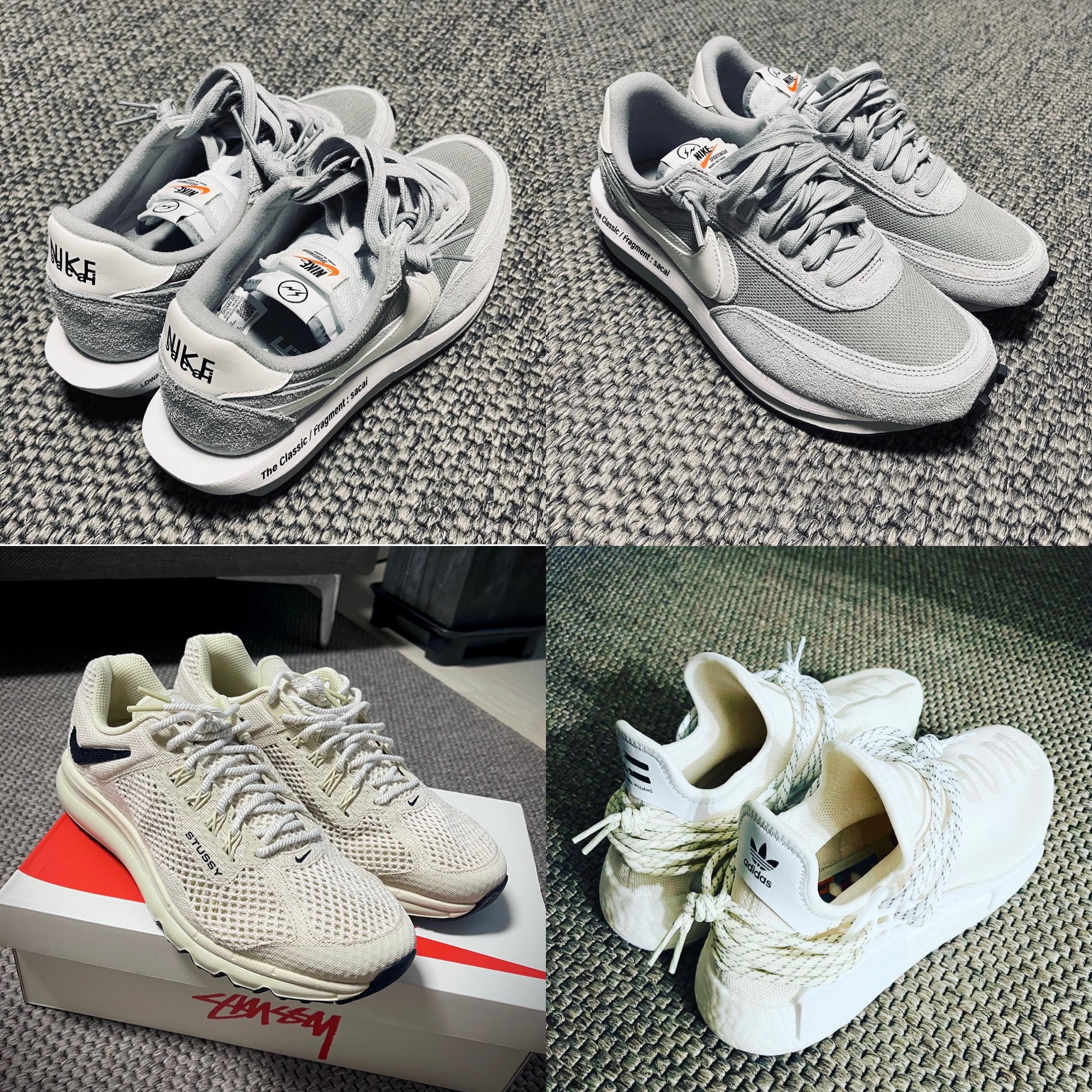 Nike x Sacai x Fragment LDWaffle Light Smoke Grey, Nike x Stussy Air Max 2013 Fossil 착용 스타일