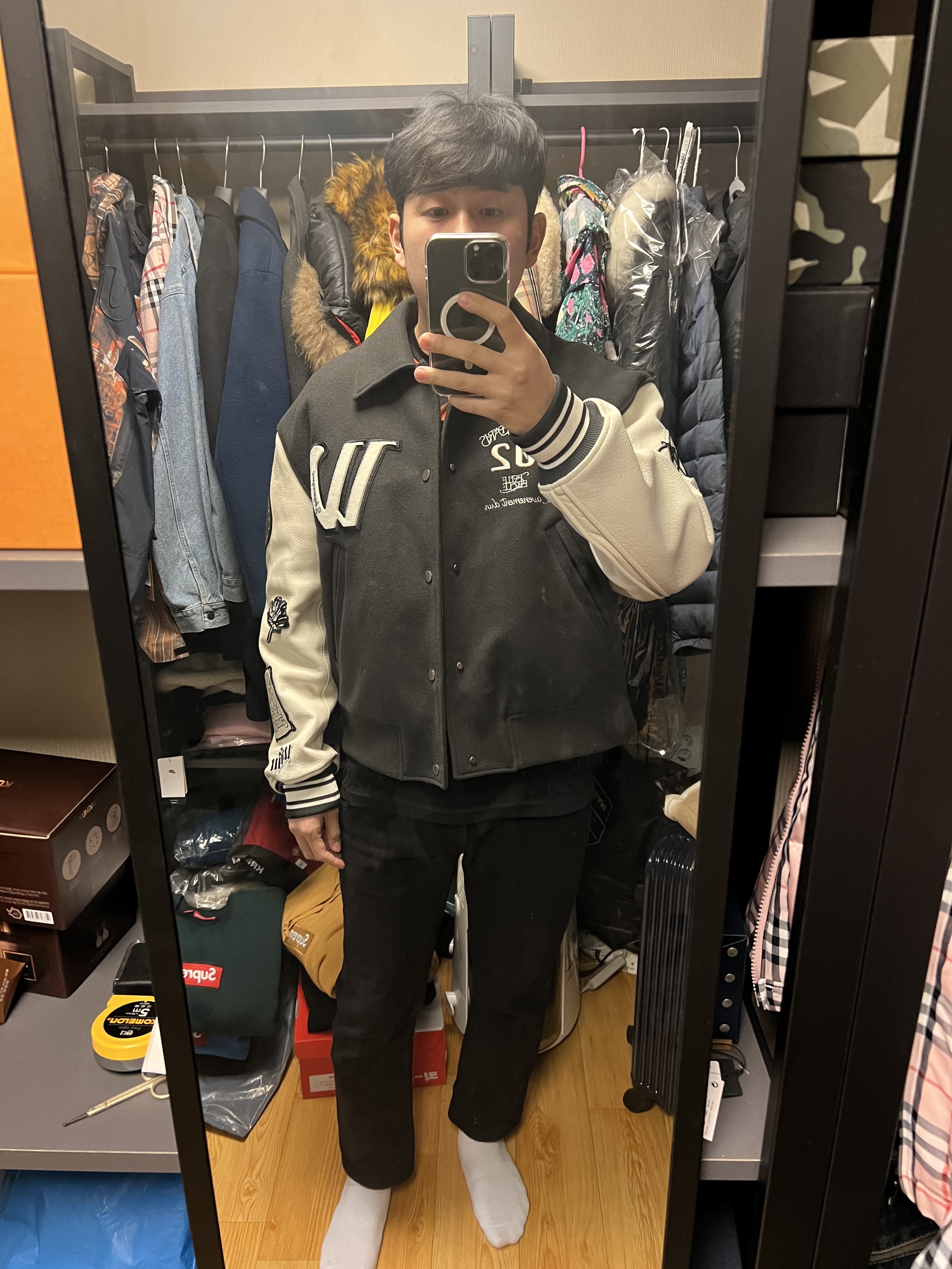 Wooyoungmi Varsity Jacket Grey - 22FW 착용 스타일