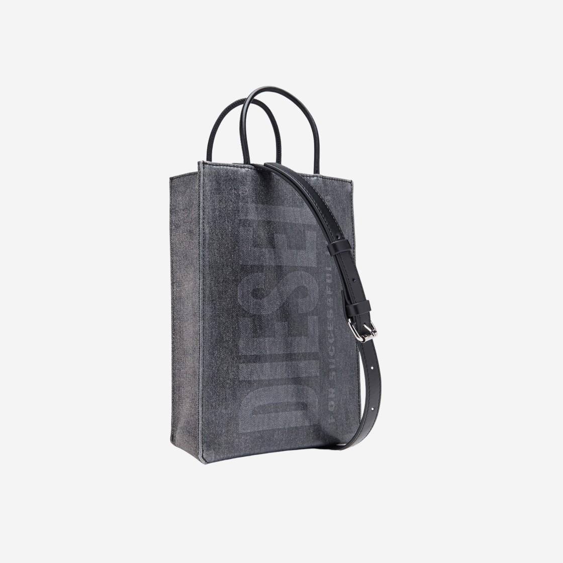 Diesel DSL Medium Shopper Bag in Coated Marbled Denim Black 상세 이미지 2