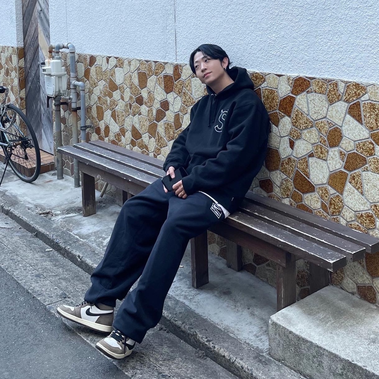 Nike x Stussy NRG RA Washed Fleece Pants Black (DN4030-010), Supreme S Logo Hooded Sweatshirt Black - 22FW 착용 스타일 - 1