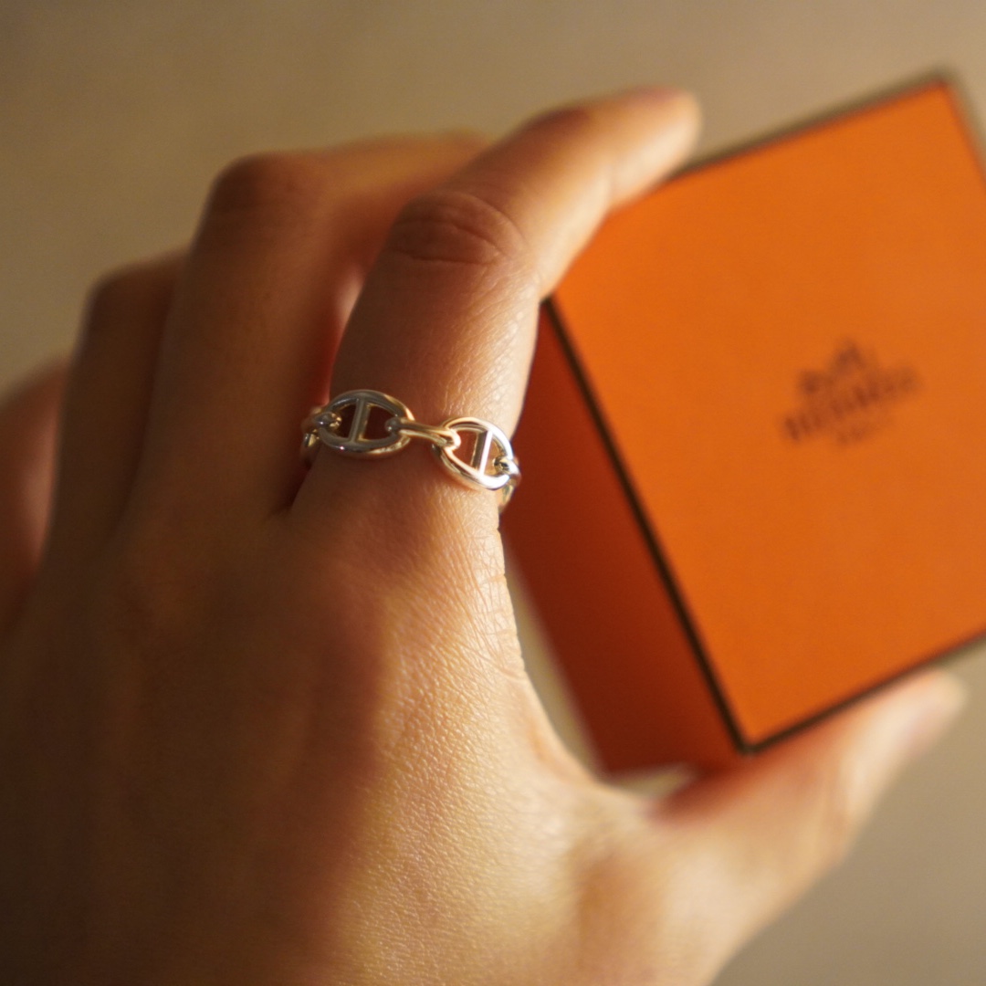 (W) Hermes Small Chaine D'Ancre Enchainee Ring Sterling Silver 착용 스타일 - 2