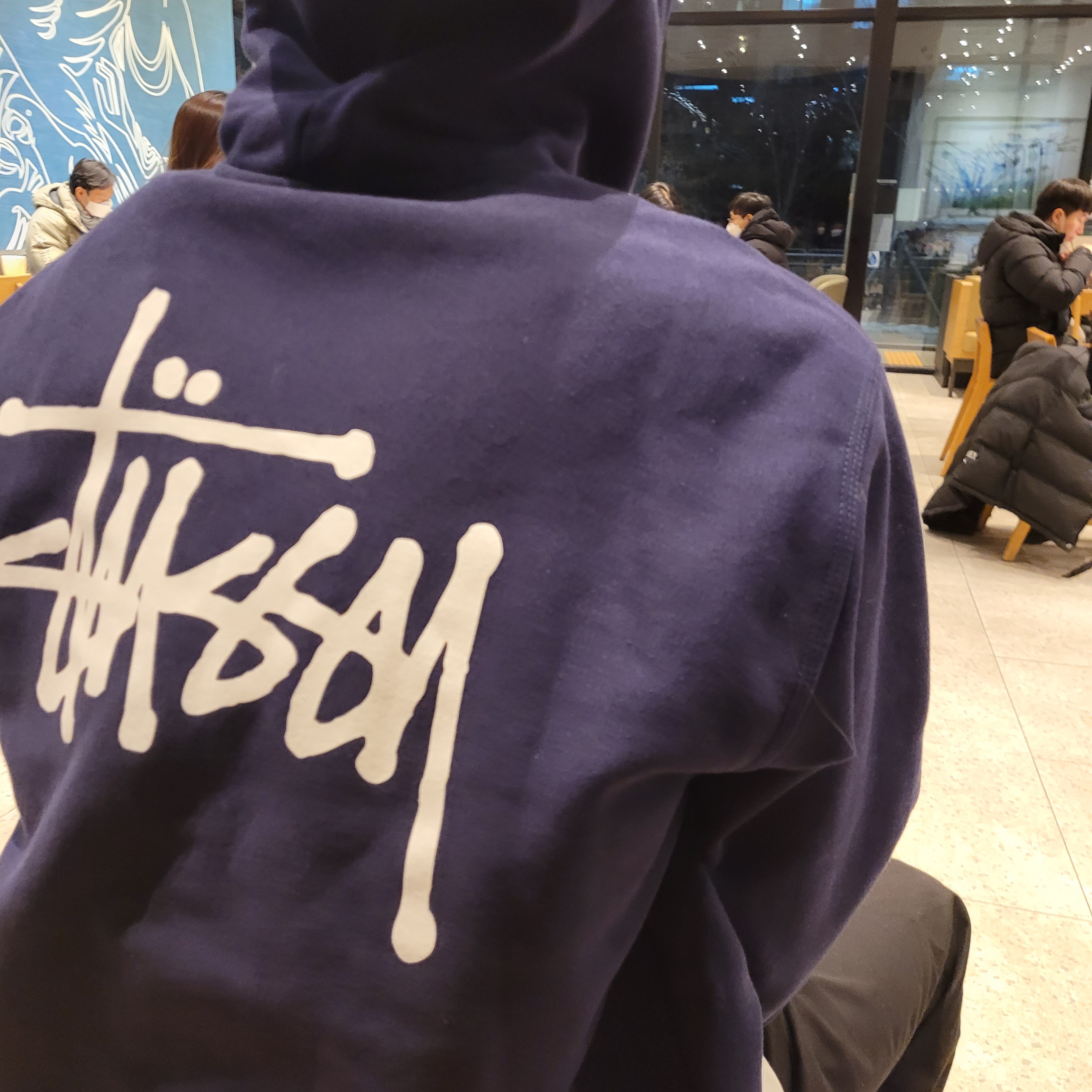 Stussy Basic Stussy Hoodie Navy 2022, Jordan 1 Low OG Starfish 착용 스타일 - 2
