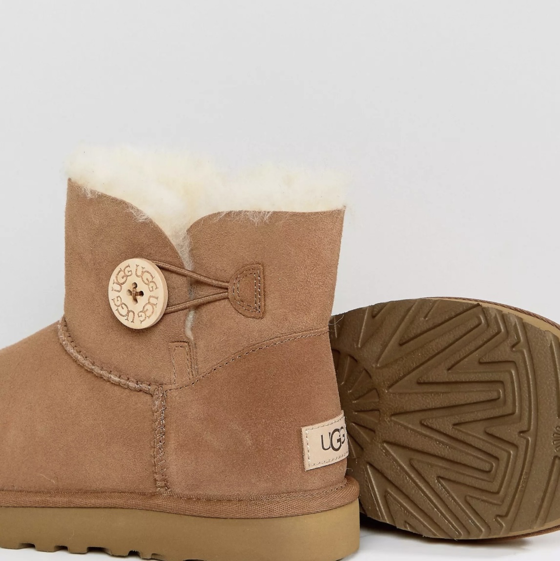 (W) UGG Mini Bailey Button II Boots Chestnut 착용 스타일 - 4