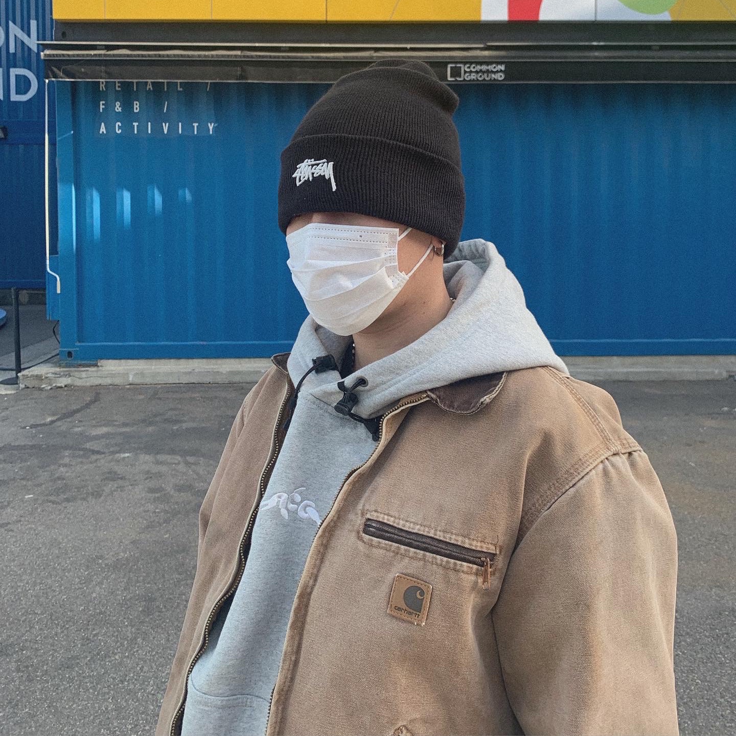 Nike x Stussy NRG Cuffed Beanie Black, Nike NRG Solo Swoosh Fleece Pants Dark Grey Heather - Asia 착용 스타일 - 5