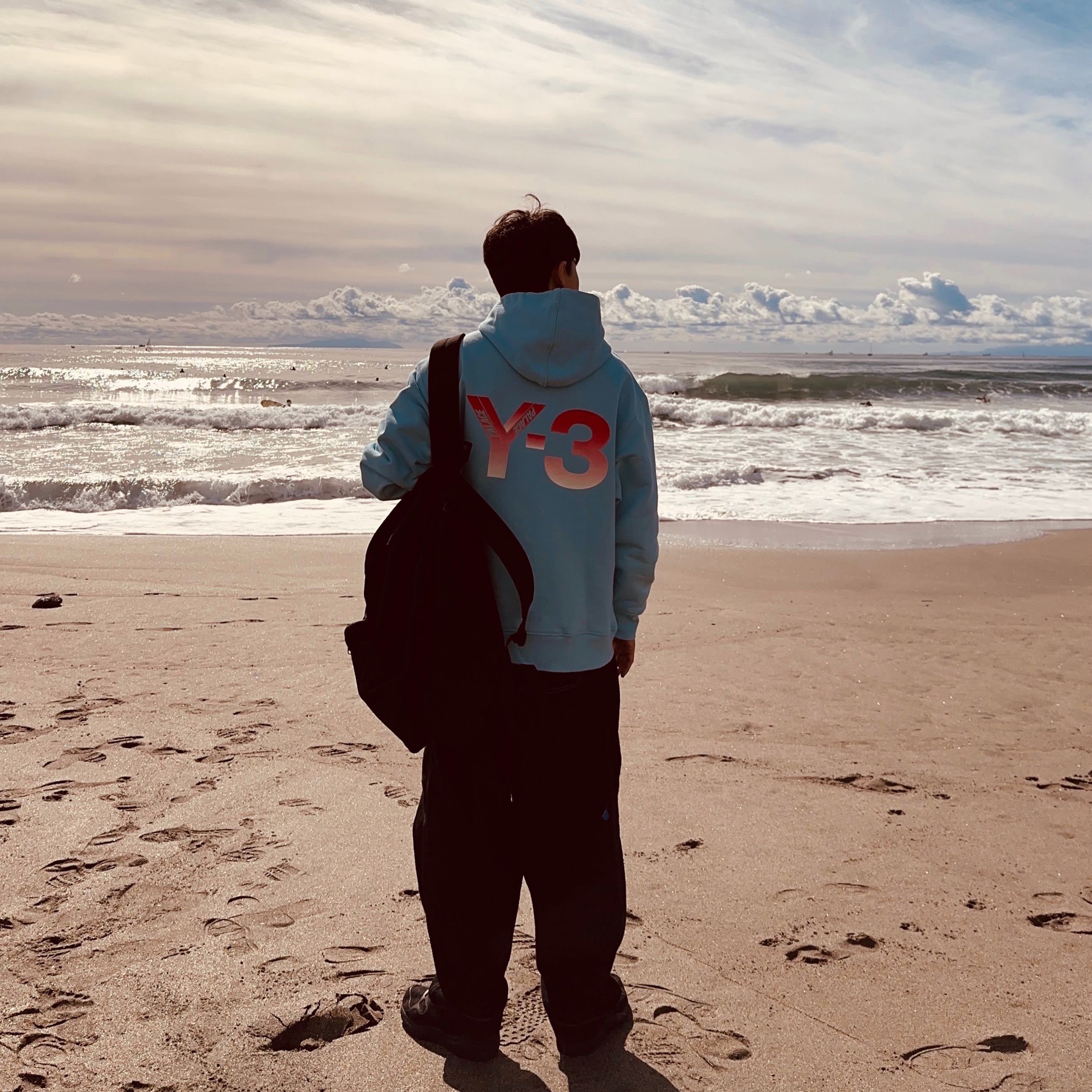 Palace x Y-3 Logo Hoodie Blue - 22FW 착용 스타일