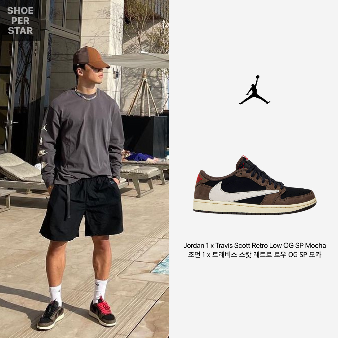Jordan 1 x Travis Scott Retro Low OG SP Black Phantom, Jordan 1 Mid SE Craft Black Cement Grey 착용 스타일 - 4