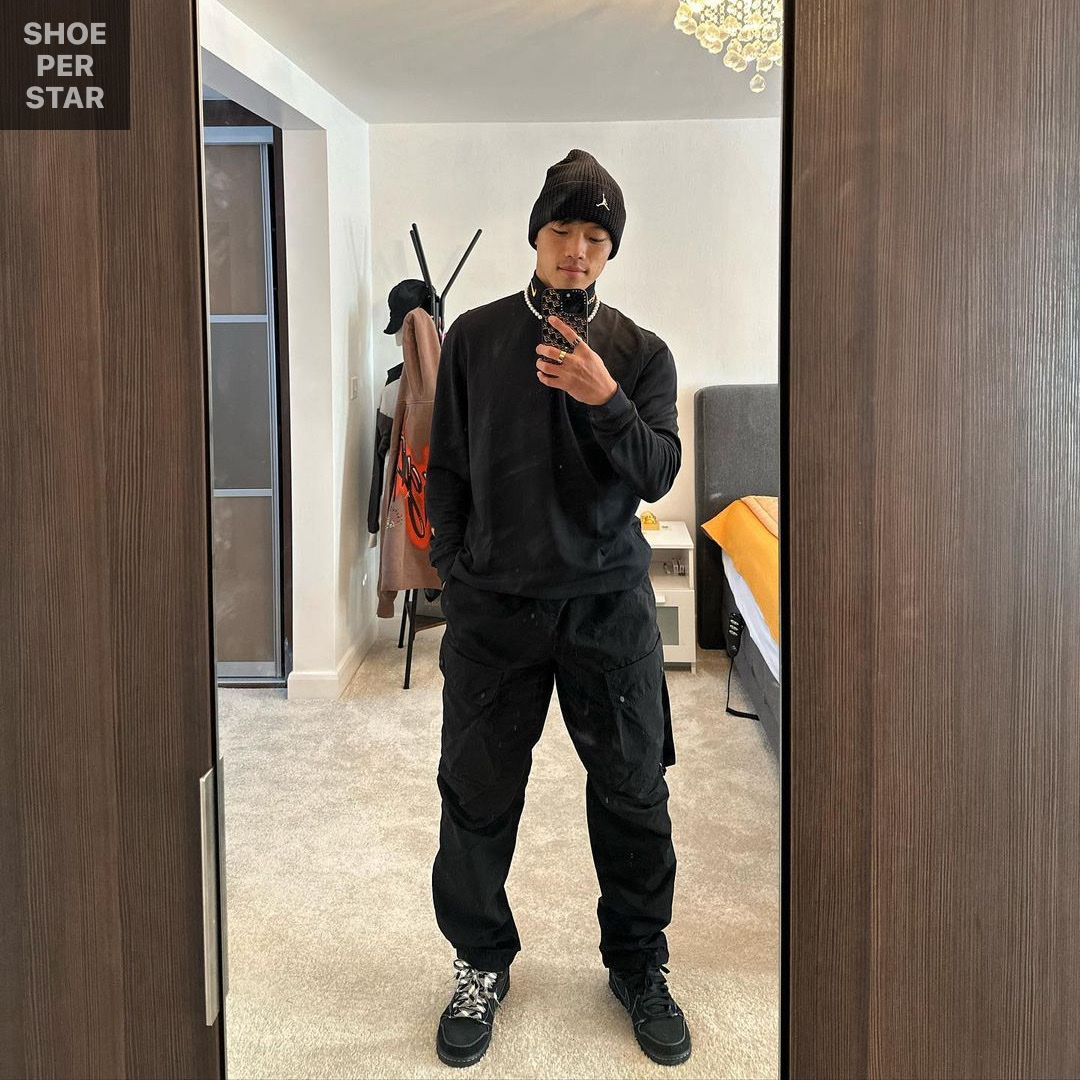 Jordan 1 x Travis Scott Retro Low OG SP Black Phantom, Jordan 1 Mid SE Craft Black Cement Grey 착용 스타일 - 1