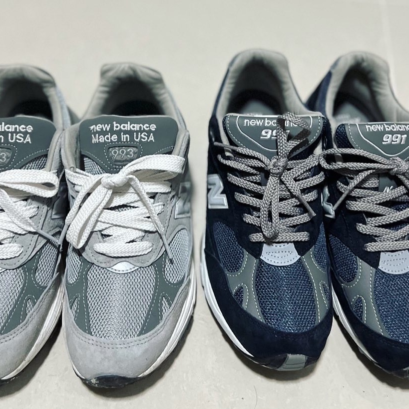 New Balance 991 Made in UK Navy, New Balance 993 Made in USA Grey - D Standard 착용 스타일 - 3