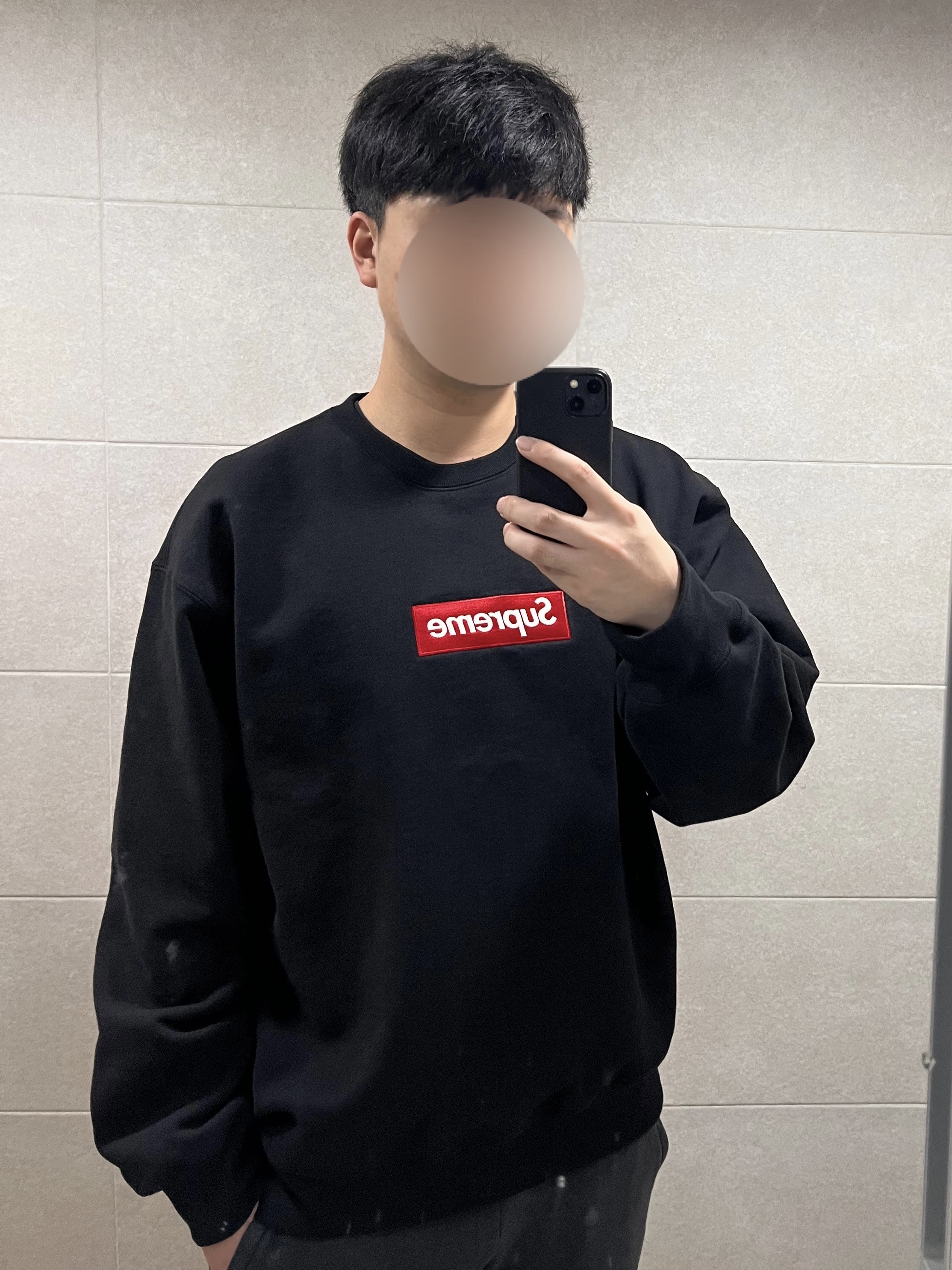 Supreme Box Logo Crewneck Black - 22FW 착용 스타일 - 2