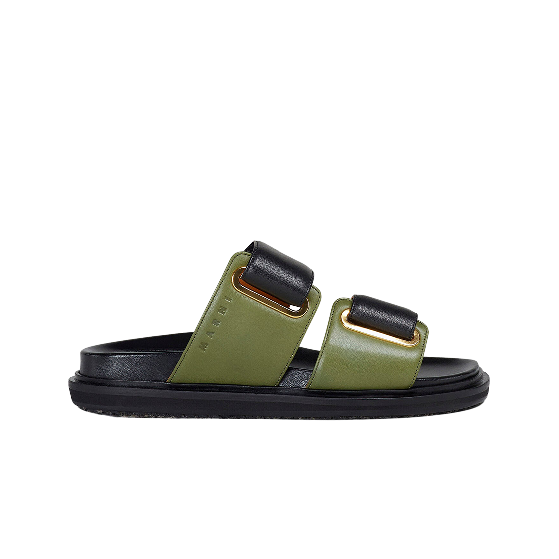 (W) 마르니 레더 퍼스벳 샌들 블랙 다크 올리브((W) Marni Leather Fussbett Sandal Black Dark Olive) - 1