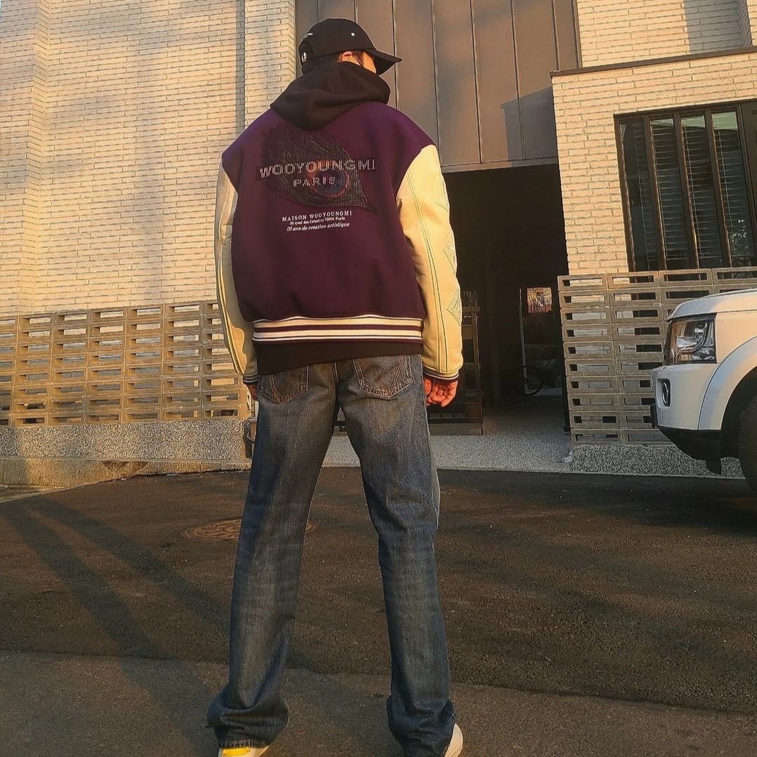 Wooyoungmi Varsity Jacket Violet - 23SS 착용 스타일 - 2