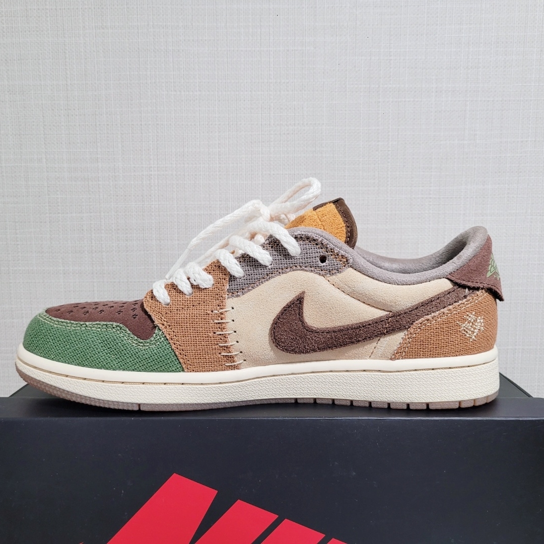 Jordan 1 x Zion Williamson Retro Low OG Flax and Oil Green 착용 스타일 - 4