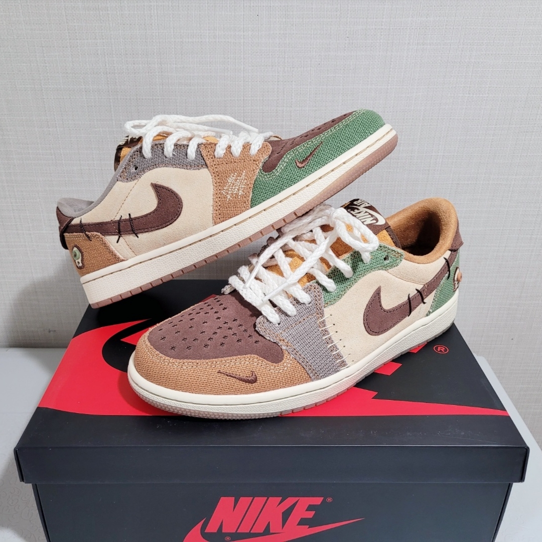 Jordan 1 x Zion Williamson Retro Low OG Flax and Oil Green 착용 스타일 - 1