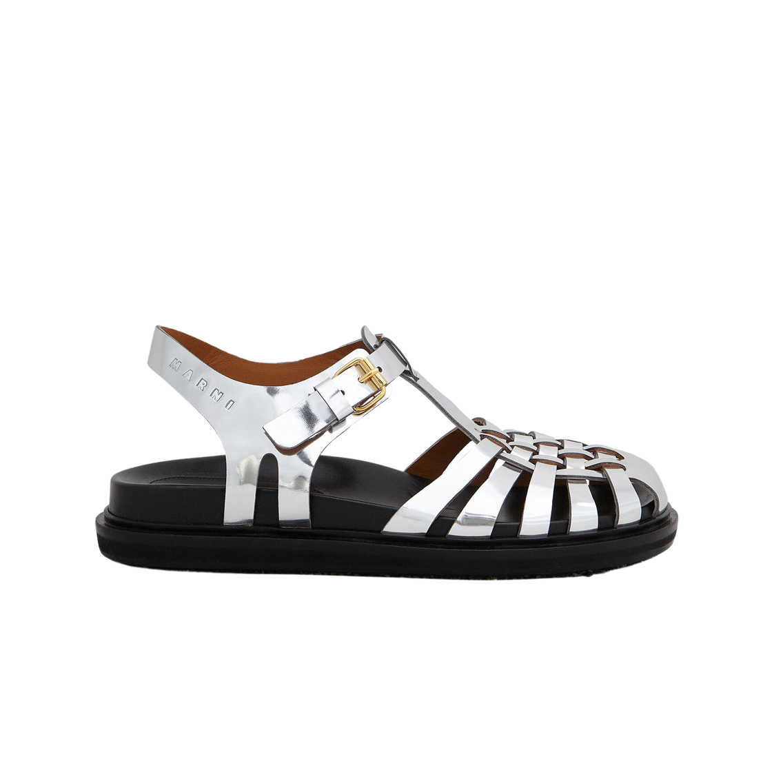 (W) 마르니 미러 레더 피셔맨 샌달 실버((W) Marni Mirrored Leather Fisherman's Sandal Silver)