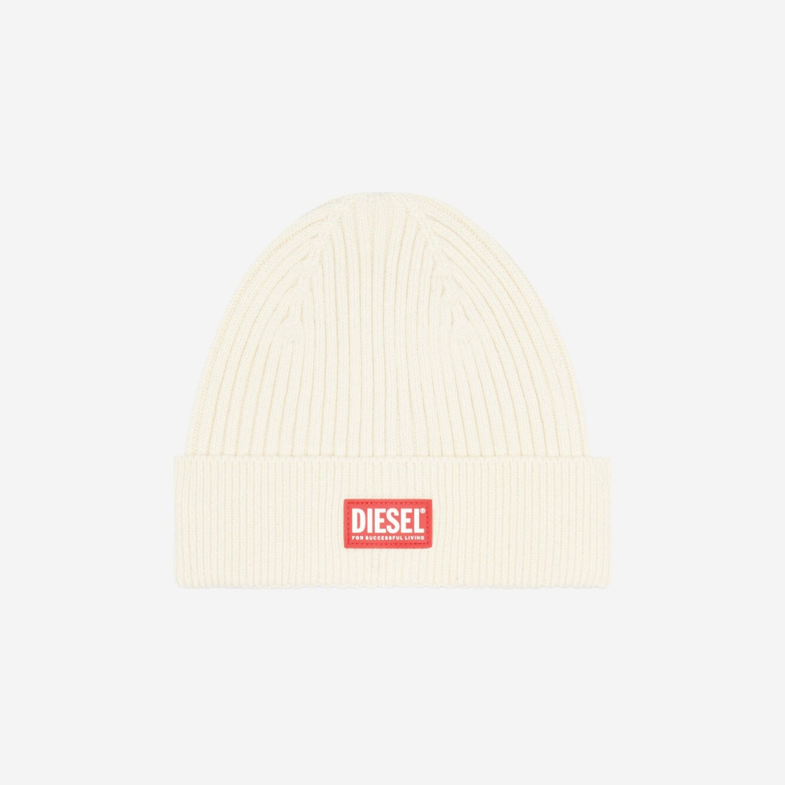 Diesel K-Coder-G 2X2 Ribbed Beanie with Logo Patch White 상세 이미지 1