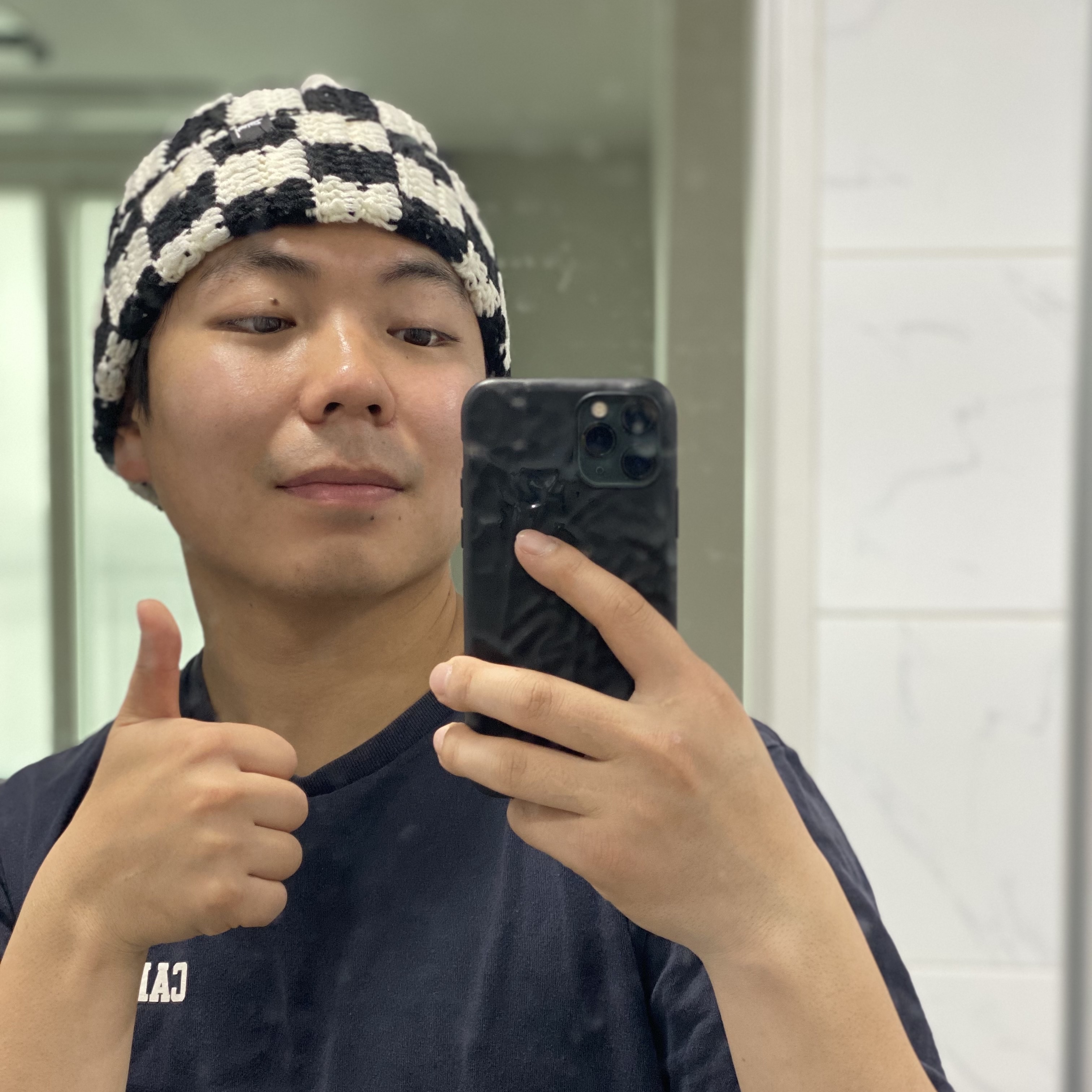 Stussy Crochet Checker Beanie Black 착용 스타일 - 2