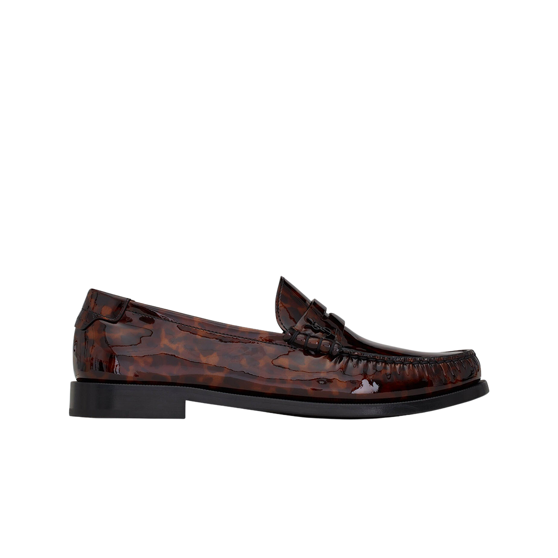 (W) 생로랑 톨토이즈쉘 페이턴트 레더 르 로퍼 페니 슬리퍼 내츄럴((W) Saint Laurent Le Loafer Penny Slippers in Tortoiseshell Patent Leather Naturel) - 1