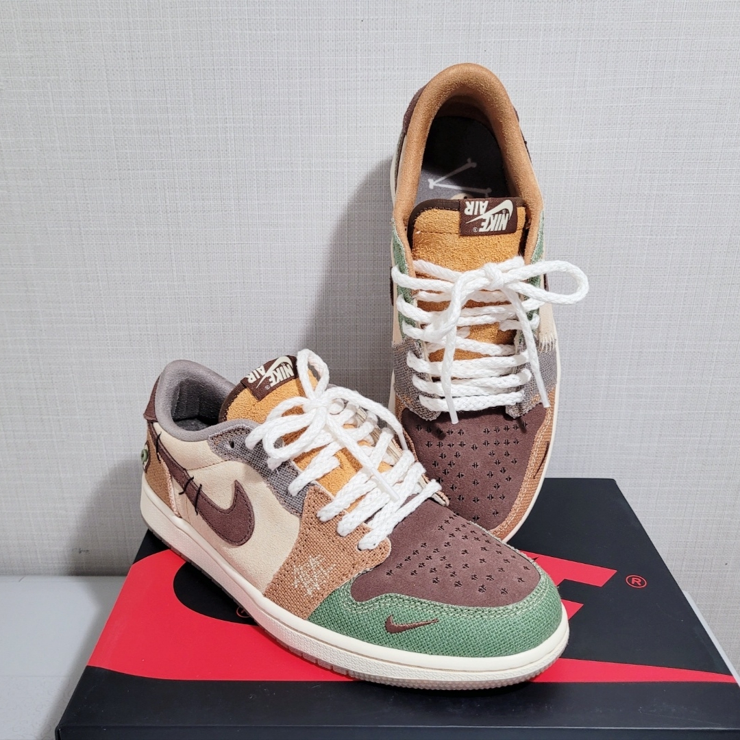 Jordan 1 x Zion Williamson Retro Low OG Flax and Oil Green 착용 스타일 - 2