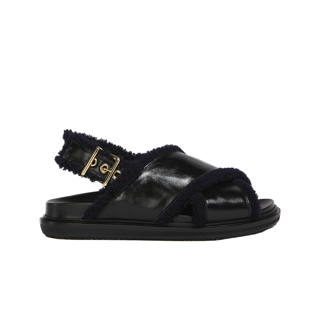 (W) 마르니 레더 메리노 퍼스벳 샌들 블랙 블루블랙((W) Marni Leather Merinos Fussbett Sandal Black Blublack) - 1