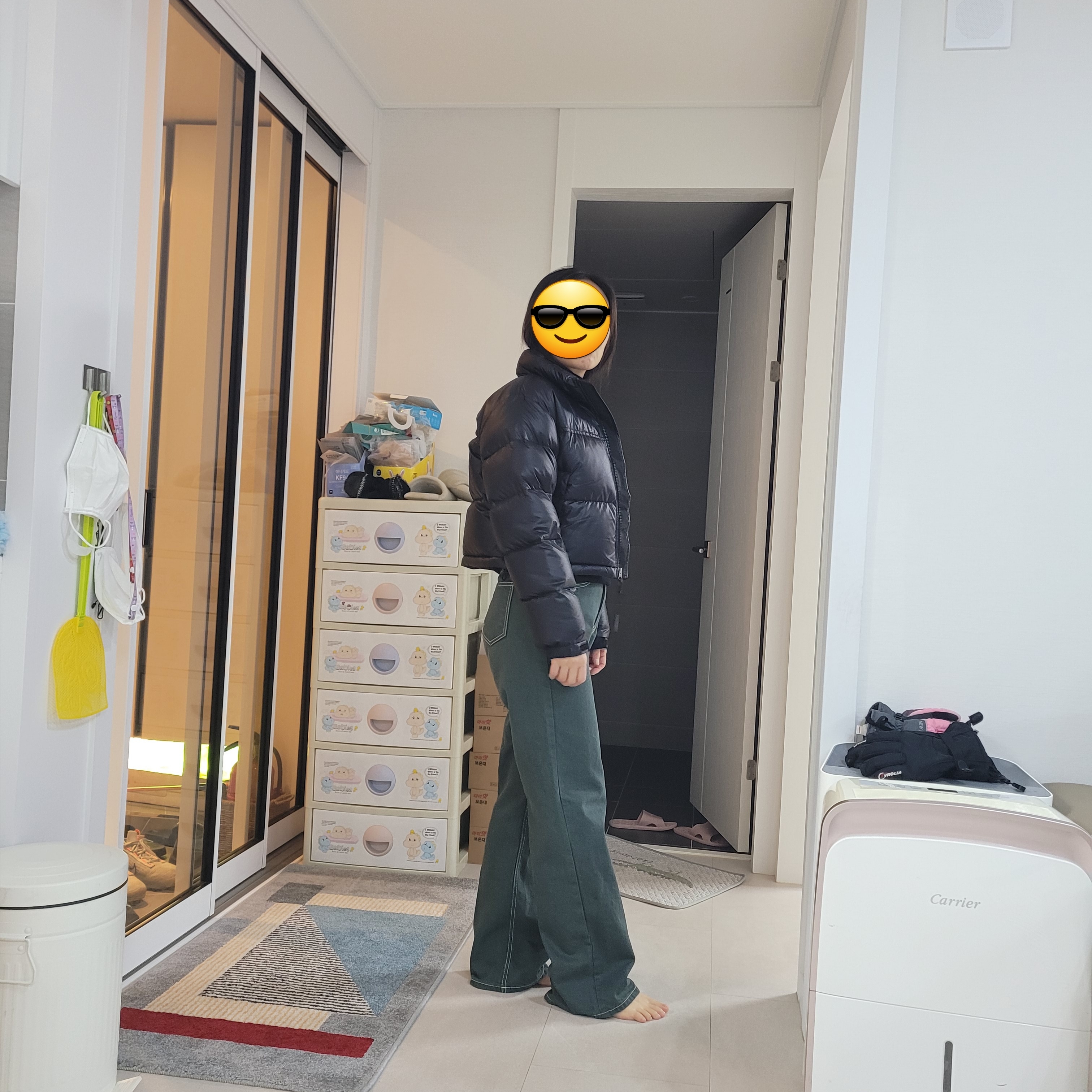 (W) The North Face Nuptse Short Jacket Black 착용 스타일