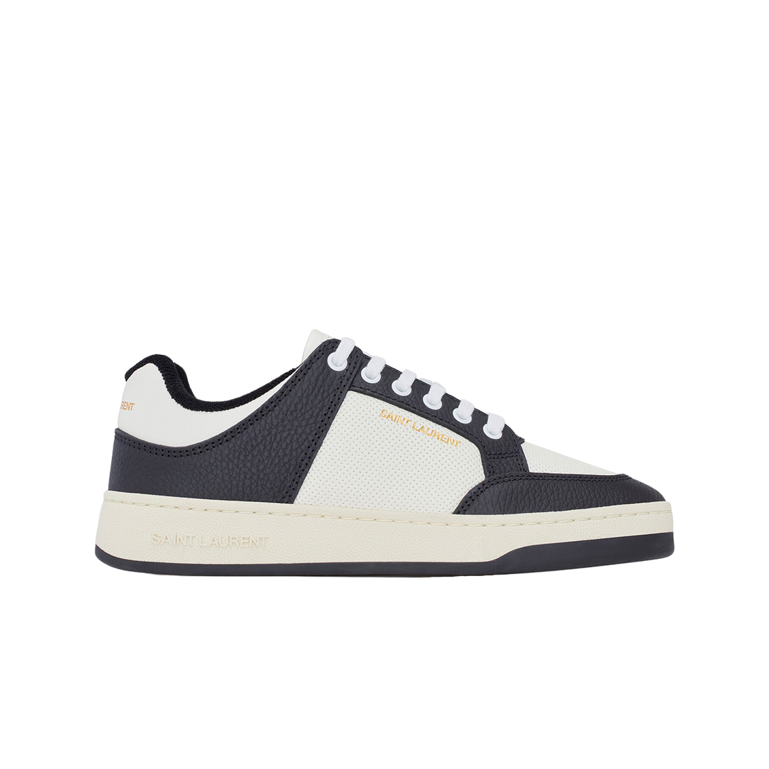 (W) 생로랑 스무스 그레인드 레더 SL/61 로우탑 스니커즈 화이트 블랙((W) Saint Laurent SL/61 Low-Top Sneakers in Smooth and Grained Leather White Black) - 1