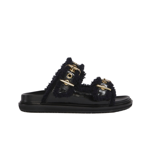 (W) Marni Leather Merino Fussbett Sandal Black