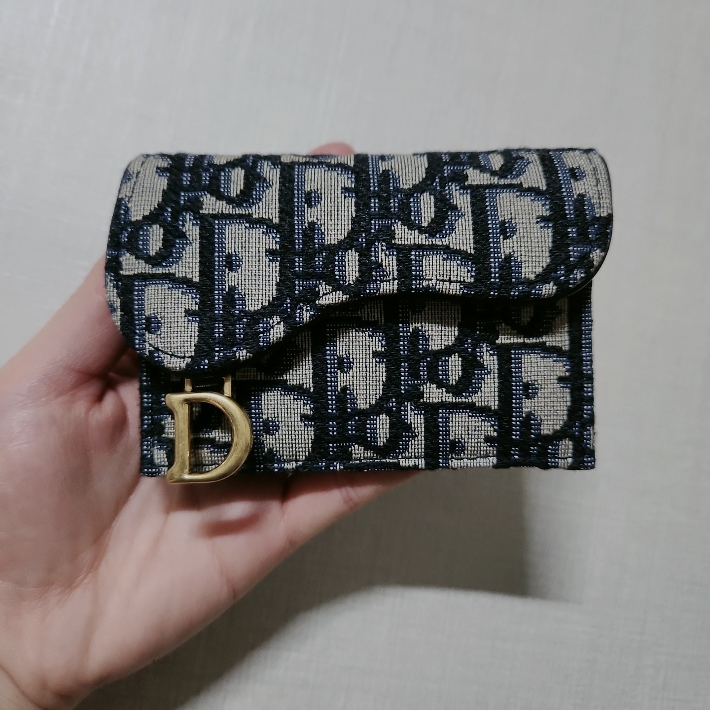 Dior Saddle Flap Card Holder Blue Dior Oblique Jacquard 착용 스타일