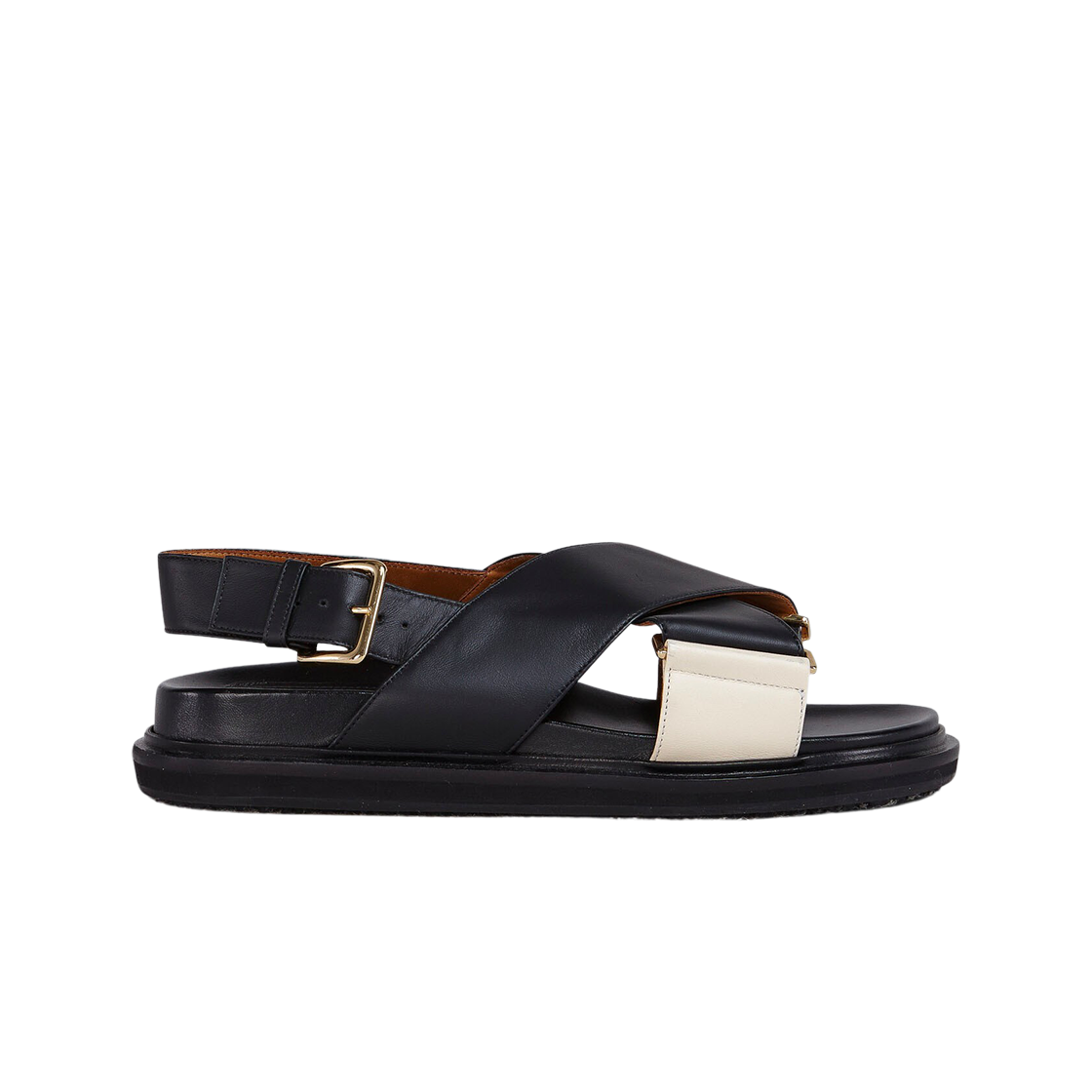 (W) 마르니 레더 퍼스벳 샌들 블랙 실크 화이트((W) Marni Leather Fussbett Sandal Black Silk White)
